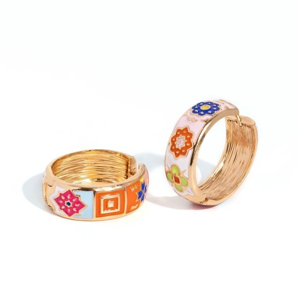 Colorful Enamel Gold-Tone Multicolored Makeover Gold Hoop Earring